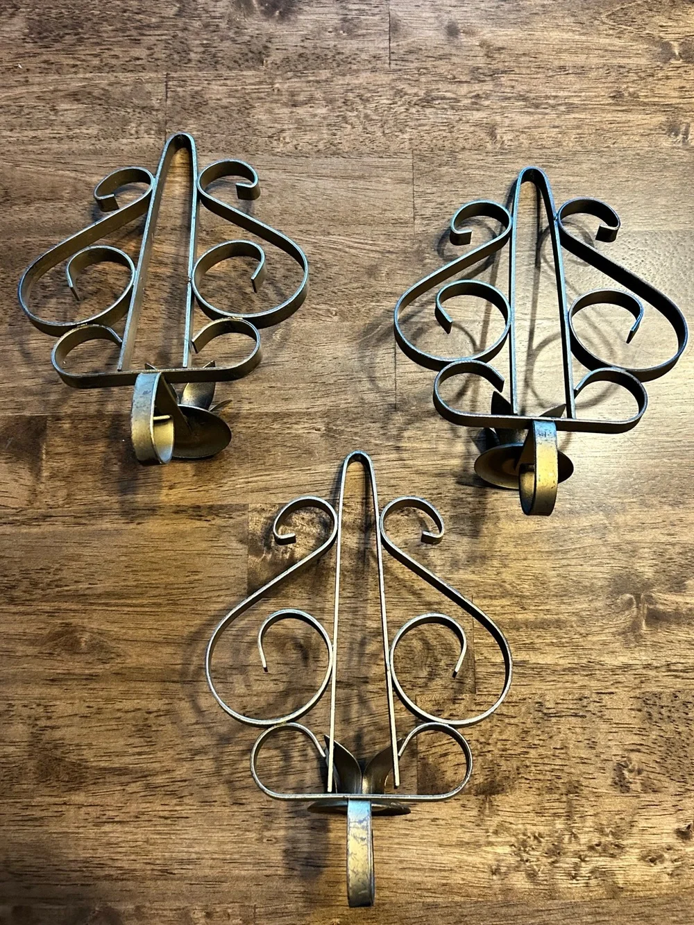 Vintage Mid-Century Bronze Toned Candle Wall Sconces - Set of 3